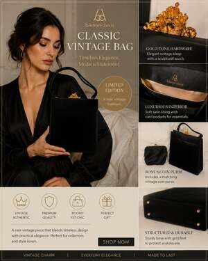 Vintage Bienen-Davis Black Velvet Handbag with Figural Gold-Tone Clasp